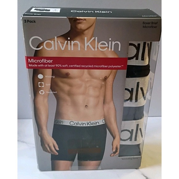 Calvin Klein Microfiber Stretch Boxer Brief 3 Pack - Small - Black - Picture 1 of 4